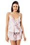 Women's Pink Striped Satin Babydoll Shorts Set