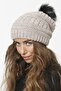 91 Fur Pompom Lined Knitted Beanie - Stone - 3