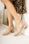 Women's Nude Suede Cross Model Heeled Classic Shoes - 3