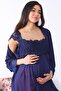 Maternity Maternity 2502 Navy Blue Maternity Night Set with Long Dressing Gowns - 2