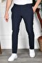 Navy Blue Slim Fit Fabric Trousers