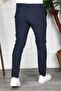 Navy Blue Slim Fit Fabric Trousers - 2