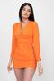 Women's Orange Gathered Deep V-Neck Jersey Mini Dress - 3