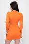 Women's Orange Gathered Deep V-Neck Jersey Mini Dress - 5