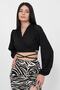 Women's Black Waist Tied Balloon Sleeve Crop Blouse - 2