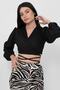 Women's Black Waist Tied Balloon Sleeve Crop Blouse