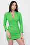 Women's Green Gathered Deep V-Neck Jersey Mini Dress