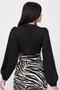 Women's Black Waist Tied Balloon Sleeve Crop Blouse - 6