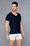 Men's Navy Blue Micromodal V-Neck Short Sleeve T Shirt