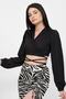 Women's Black Waist Tied Balloon Sleeve Crop Blouse - 3