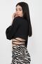 Women's Black Waist Tied Balloon Sleeve Crop Blouse - 4