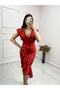 Women's Red, Scuba Fabric Front Ruffle Midi Length Graduation Wedding Dress (5 COLORS)