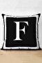 Black Background White Framed Letter F Digital Printed Suede Pillow Cushion Cover