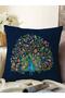 Navy Blue Floor Peacock Special Design Raschel Knitted Pillow Throw Pillow Cover