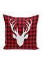 Christmas Themed Red Black Plaid Background Deer Motif Pillow Throw Pillow Case
