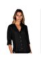 Black Turn Collar Linen Women's Shirt