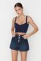 Koyu Mavi Önden Düğmeli Yüksek Bel Mini Denim Şort TWOSS22SR00112