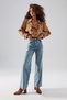 Lydia Unfading Blue Snow Wash Lycra Loose Jean - Super High Waist Wide Leg Jeans