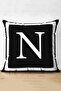 Black Background White Framed Letter N Digital Printed Suede Pillow Cushion Cover