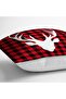 Christmas Themed Red Black Plaid Background Deer Motif Pillow Throw Pillow Case - 3
