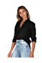Black Turn Collar Linen Women's Shirt - 2