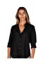 Black Turn Collar Linen Women's Shirt - 3
