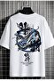 Unisex White Oversize T-shirt Snake Back Printed