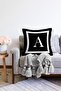 Black Background White Framed Letter A Digital Printed Raschel Knitted Throw Pillow Cover - 2