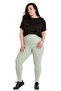 Large Size Ribbed Elastic Waist Ankle Length Green Leggings - 2
