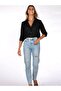 Black Turn Collar Linen Women's Shirt - 5