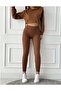 Women's Brown High Waist Ribbed Leggings - 2