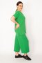 Women's Green Camisole Knitted Elastic Waist Wide Leg Trousers V-Neck Blouse Suit 65N32939 - 3
