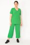 Women's Green Camisole Knitted Elastic Waist Wide Leg Trousers V-Neck Blouse Suit 65N32939 - 6