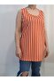 Orange and White Striped Strap Combed Cotton Viscose T-Shirt