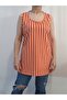 Orange and White Striped Strap Combed Cotton Viscose T-Shirt - 2