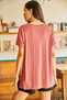 Women's Dusty Rose V-Neck Loose Loose T-Shirt with Side Slits - 4