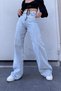 All Blue Loose Lycra Women's Ice Snow Super High Waist Loose Leg Denim Jeans Palazzo Trousers - 4