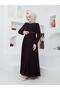 Summer Mevlana Model Flared Abaya and Topcoat with Patterned Sleeves and Waist - 6