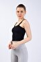 Women's Black Ribbed Crop Knitted Strappy Undershirt - 3