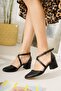 Women's Black Skin Cross Model Heeled Classic Shoes