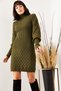 Women's Khaki Sleeve and Skirt Textured Knitwear Dress ELB-19001302 - 3