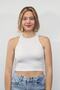 Women's Ecru Halter Neck Ribbed Super Crop Knitted Tank Top