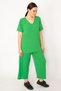 Women's Green Camisole Knitted Elastic Waist Wide Leg Trousers V-Neck Blouse Suit 65N32939 - 5