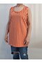 Orange and White Striped Strap Combed Cotton Viscose T-Shirt - 4