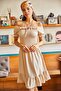 Women's Stone Elastic Collar Tie-Up Flared Dress Dress - 3