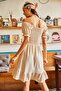 Women's Stone Elastic Collar Tie-Up Flared Dress Dress - 5
