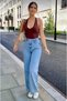 Women's Lycra Women's Light Snow Blue Super High Waist Loose Leg Denim Jeans Palazzo Pants - 2