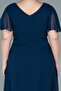 Navy Blue Chiffon Plus Size Evening Dress - Short Sleeve, Long, Abu2308 - 4