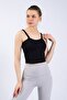 Women's Black Ribbed Crop Knitted Strappy Undershirt