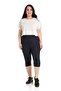 Large Size Elastic Waist Karyoka Stitched Below the Knee Navy Blue Women's Tights - 3